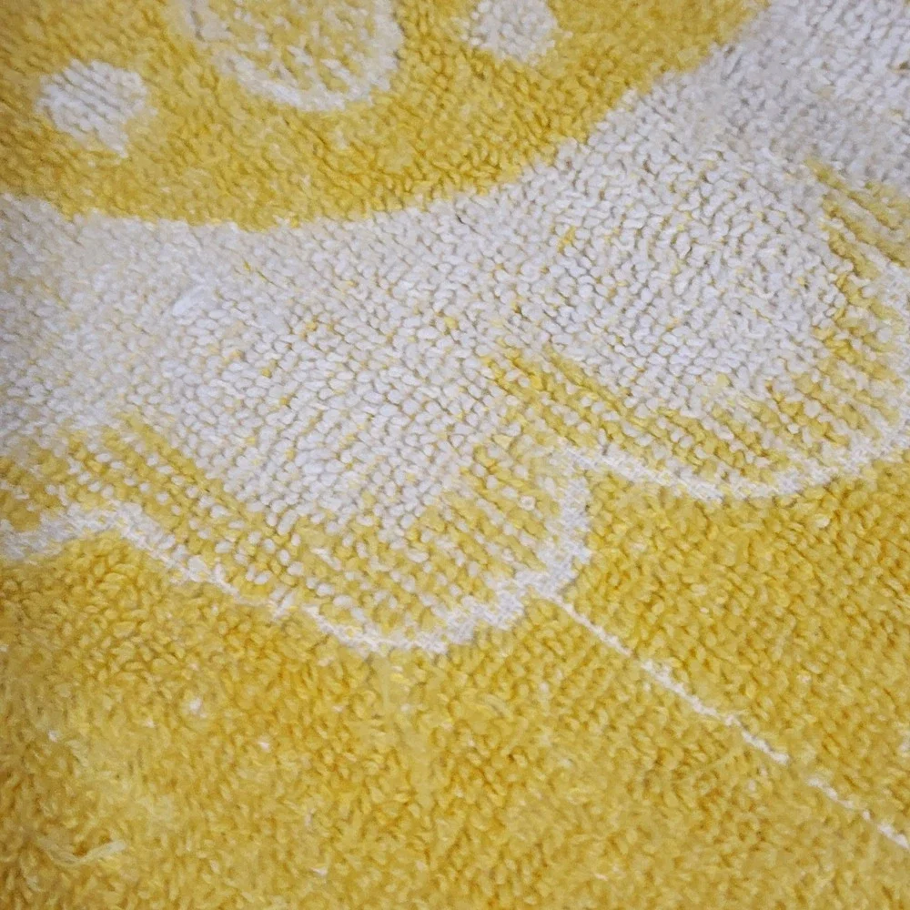 Vintage Yellow White Damask Floral Terry Cloth Bath Towel Retro Mid Century